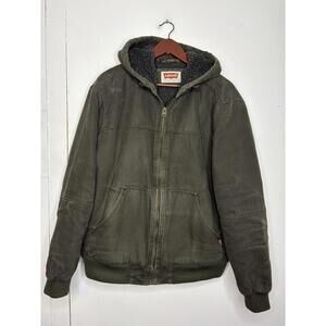 Levis Jacket Mens Large Olive Full Zip Canvas Hooded Bomber Sherpa Lined Heavy